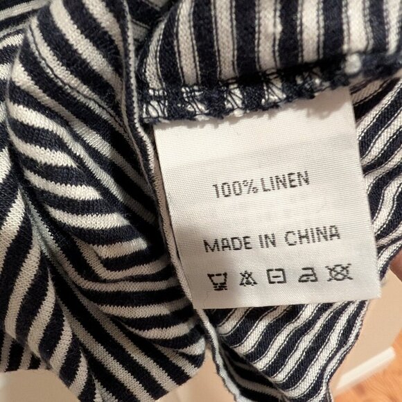 Women's FOIL Linen Navy Striped Tunic Top Sz Medium - Picture 7 of 8